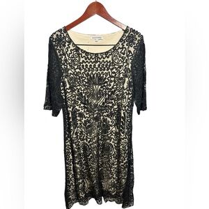 Red Paris Soutache Black and Cream Midi Dress L